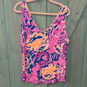 Lilly Pulitzer Pink and Blue Floral Tank Top size XL